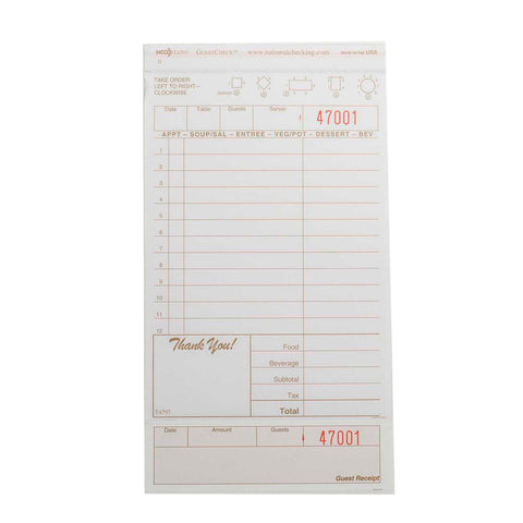 National Checking Medium Tan Paper Cardboard 12 Lines Two-Part Guest Check, 7.75 x 4.25 inch -- 2000 per case