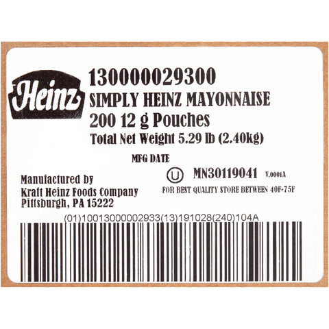 Mayonnaise Single Serve All Natural Packet 002930/78000401
