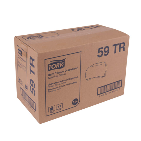 Tork Plastic Smoke Twin Standard Roll Bath Tissue Dispenser, 7.5 x 7 x 12.75 inch