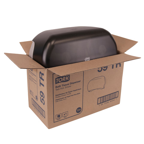 Tork Plastic Smoke Twin Standard Roll Bath Tissue Dispenser, 7.5 x 7 x 12.75 inch