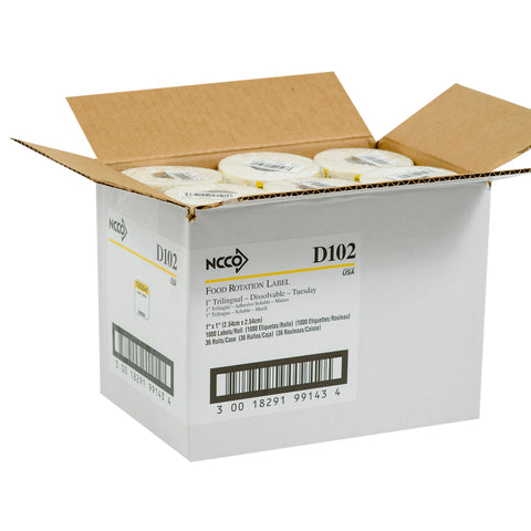 National Checking Company Dateit Yellow Trilingual Dissolvable Label - Tuesday, 1 x 1 inch -- 1000 per case.