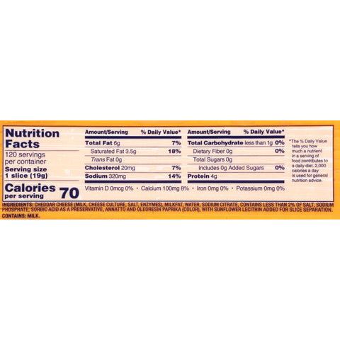 Kraft Regular Sharp Cheddar Sliced Cheese, 5 Pound -- 4 per case.