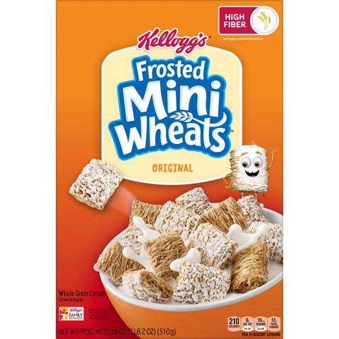 Kelloggs Bite Size Frosted Mini Wheats Cereal, 18 Ounce -- 16 per case.