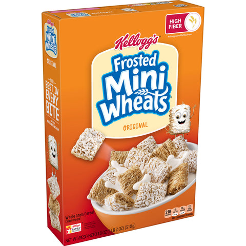 Kelloggs Bite Size Frosted Mini Wheats Cereal, 18 Ounce -- 16 per case.