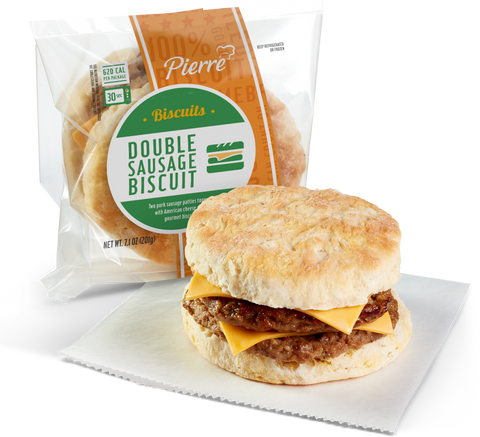 Advance Pierre Pierre Double Sausage Biscuit with Cheese, 7.1 Ounce -- 12 per case.