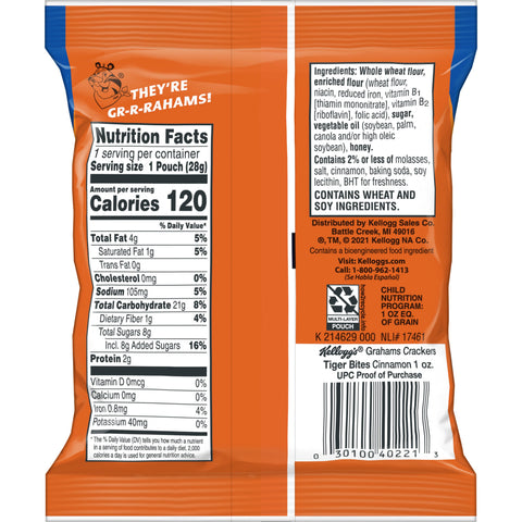 Kelloggs Tiger Bites Cinnamon Graham Crackers, 1 Ounce -- 150 per case