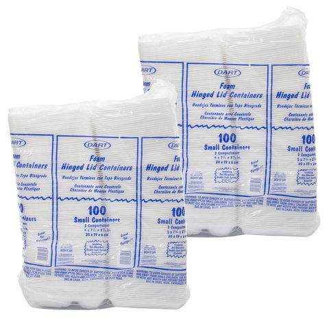 Dart Carryout Food Container, Foam, 3-Comp, White, 8 x 7 1/2 x 2 3/10, 200/Carton