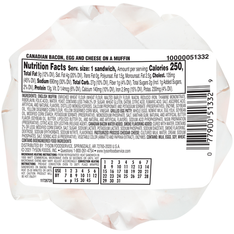 Jimmy Dean Egg and Cheese Muffin Canadian Bacon Breakfast Sandwich, 4 Ounce -- 12 per case.