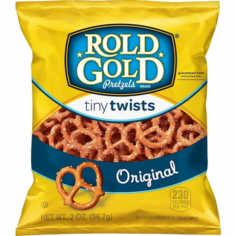 Rold Gold Classic Single Serve Tiny Twists Pretzels, 2 Ounce -- 64 per case.