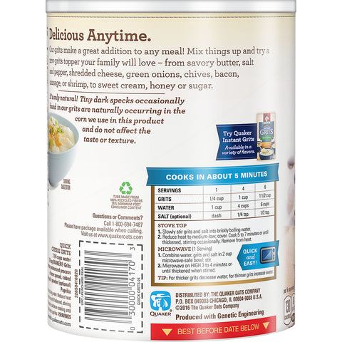 Quaker® CEREAL GRITS QUICK WHITE TUBE