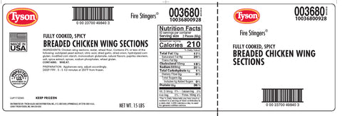 Chicken Wing Fire Stingers® Medium Spicy Breaded 1st & 2nd Joint Fc 3680-0928