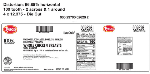 Chicken Breast Whole W/ Rib Meat Boneless Skinless Up To 15% Marination, Uncooked 6 Oz 2626-0928