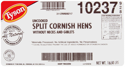 Tyson® CORNISH HEN HALVES WOG 10102370928