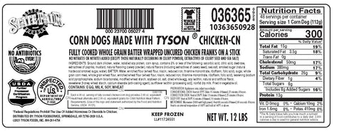 Tyson® CORN DOG CHICKEN NAE WHOLE GRAIN FROZEN MEETS SCHOOL GRAIN REQUIREMENTS