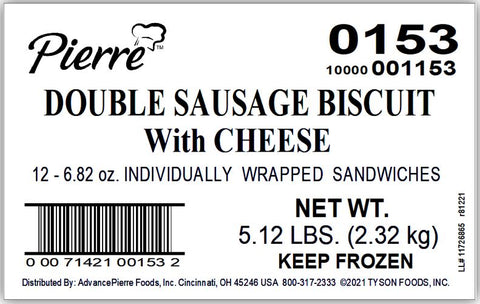 Advance Pierre Pierre Double Sausage Biscuit with Cheese, 7.1 Ounce -- 12 per case.