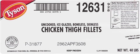 Tyson® CHICKEN THIGH FILET BONELESS SKINLESS ICE GLAZED RAW 10126310928