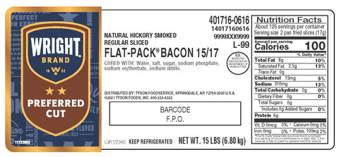 Wright® Brand BACON 15/17 CT LAYOUT SLICED