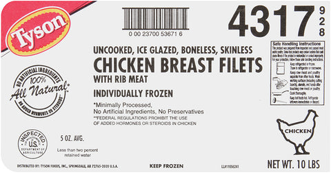 Tyson® CHICKEN BREAST FILLET BONELESS SKINLESS IF 5 OZ 10043170928