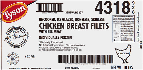 Tyson Boneless/Skinless Chicken Breast, 6 Ounce -- 26 per case.