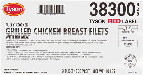 Tyson Red Label Premium Unbreaded Grilled Chicken Breast Filet, 3 Ounce -- 2 per case.