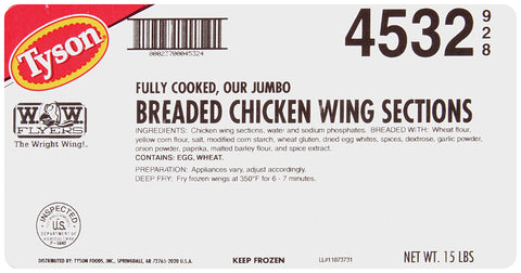 Tyson® CHICKEN WING BREADED W.W. FLYERS® 1ST & 2ND JOINT 10045320928