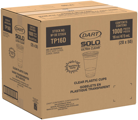 Solo Ultraclear Polyethylene Terephthalate Clear Cold Cup, 16 Ounce Capacity -- 1000 per case