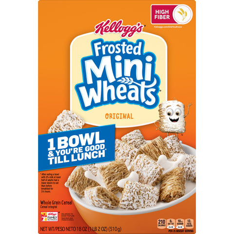 Kelloggs Bite Size Frosted Mini Wheats Cereal, 18 Ounce -- 16 per case.