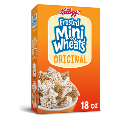 Kelloggs Bite Size Frosted Mini Wheats Cereal, 18 Ounce -- 16 per case.
