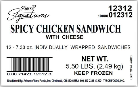Sandwich Spicy Chicken With Cheese 7.75 Oz 12312