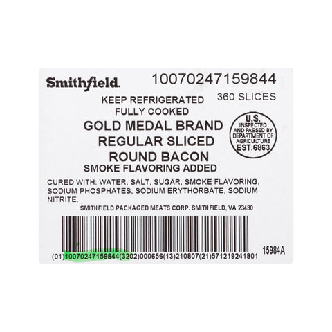 Bacon Pork 90 Count Sliced Laid Out Round Hardwood Smoked Cured Cooked Ref