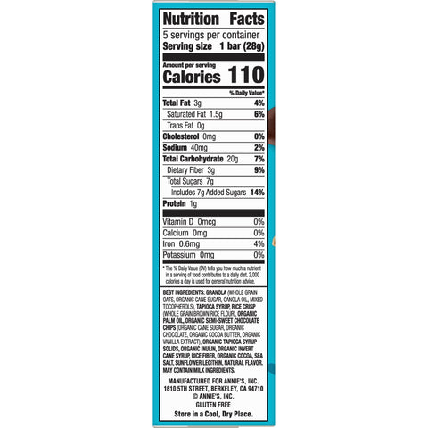 Annie's® GRANOLA BAR CHEWY DOUBLE CHOCOLATE CHIP GLUTEN FREE