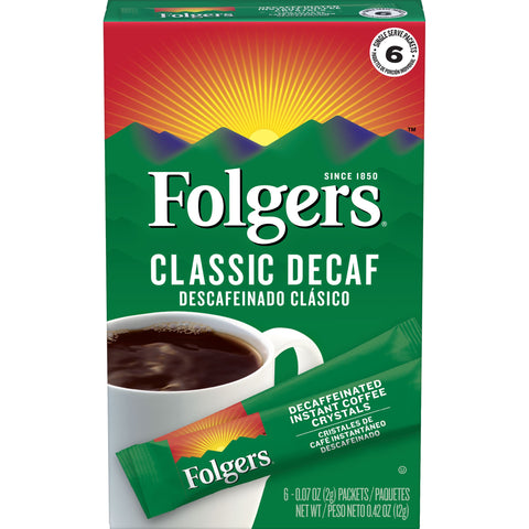 Folgers Decaffeinated Instant Coffee, 0.42 Ounce -- 12 per case.