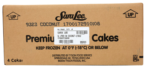 Sara Lee Round Coconut Premium Butter Cream Layer Cake, 9 inch -- 4 per case.