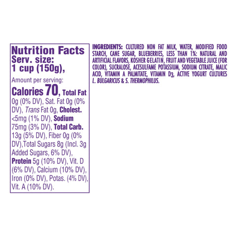Light and Fit Blueberry Yogurt, 5.3 Ounce -- 12 per case.
