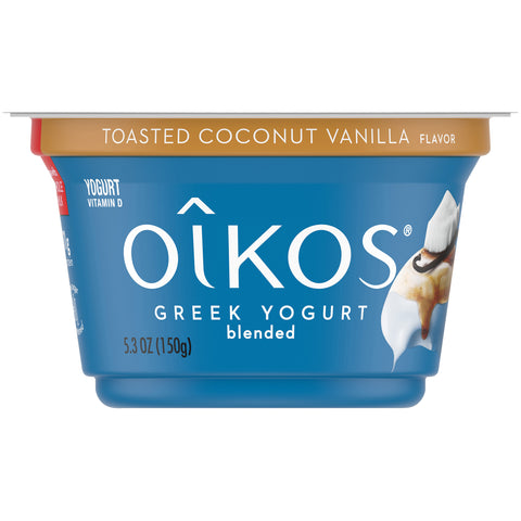 Oikos Toasted Coconut Vanilla Traditional Greek Yogurt, 5.3 Ounce -- 12 per case.