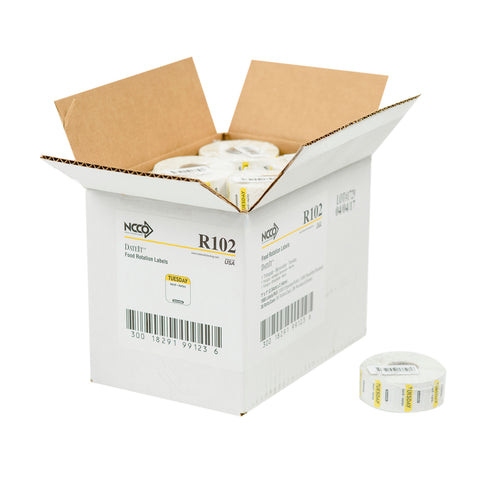 National Checking Company Dateit Yellow Trilingual Removable Label - Tuesday, 1 x 1 inch -- 1000 per case.