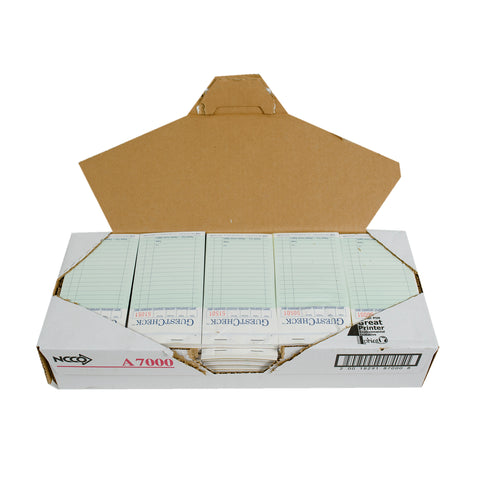 National Checking Company Carbonless Guest Check Paper - 2 Part Green, 17 Line, 3.4 x 6.75 inch -- 2500 per case.
