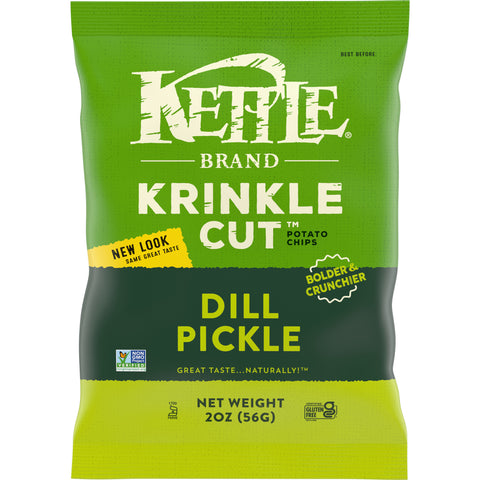 Kettle Foods Dill Pickle Krinkle Cut Potato Chips, 2 Ounce -- 24 per case.