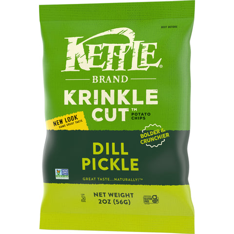 Kettle Foods Dill Pickle Krinkle Cut Potato Chips, 2 Ounce -- 24 per case.