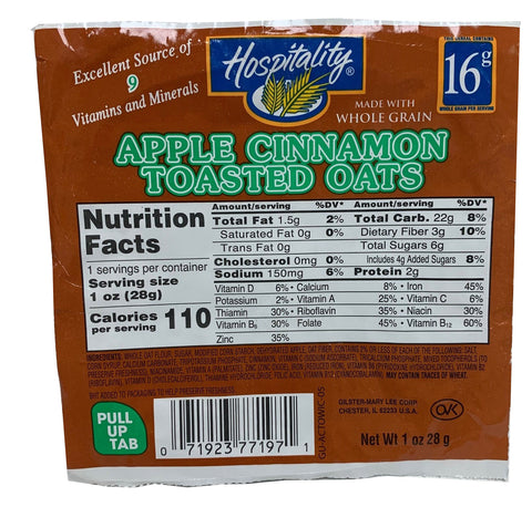 Gilster Mary Lee CEREAL APPLE CINNAMON TOASTED OATS BOWL WHOLE GRAIN