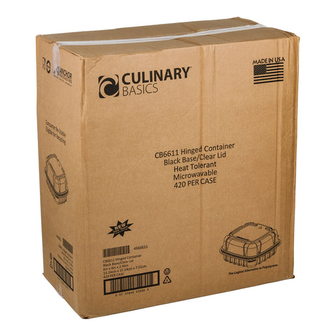 Anchor Packaging Culinary Basics Polypropylene 1-Compartment Black Base/Clear Lid Hinged Clamshell Container, 6 x 6 inch -- 420 per case