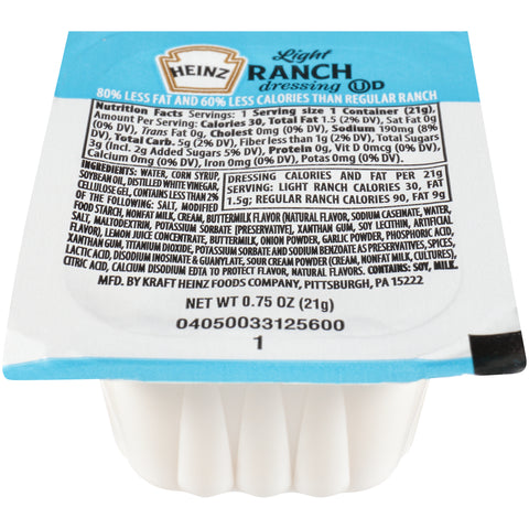 Heinz Light Ranch Dressing, 0.75 Ounce -- 100 per case.