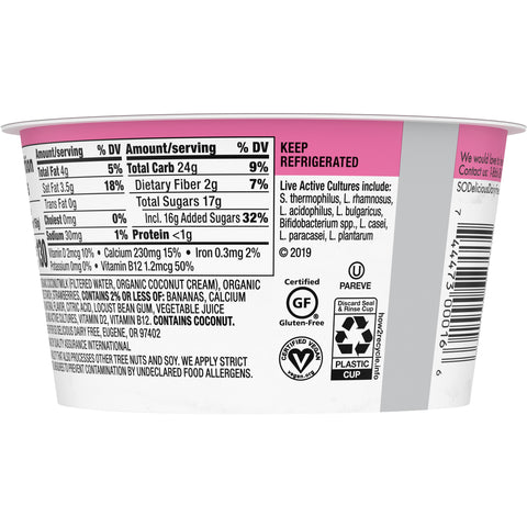 Yogurt Coconut Strawberry Banana Dairy Free Cultured Organic