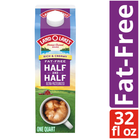 Land O Lakes Fat Free Half and Half Ultra Pasteurized Coffee, 32 Ounce -- 12 per case.