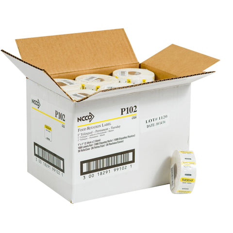 National Checking LABEL FOOD ROTATION TRILINGUAL YELLOW TUESDAY 1X1