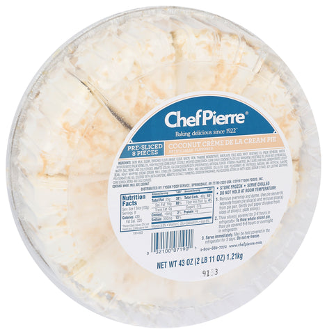 Chef Pierre Pre Sliced Coconut Creme de la Cream Pie, 43 Ounce -- 4 per case.