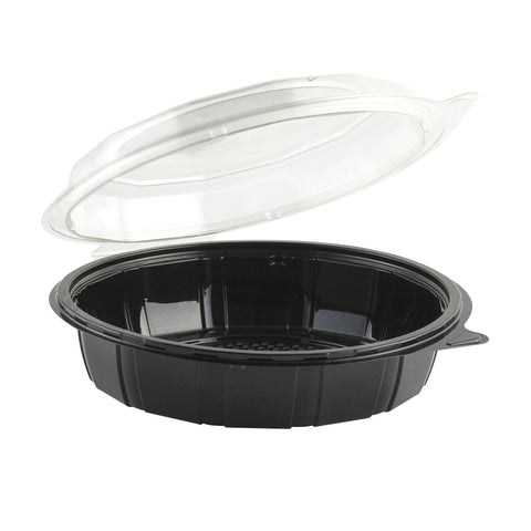 Gourmet Classics™ CONTAINER FOOD POLYGON HINGED BLACK W/ CLEAR LID PETE 9