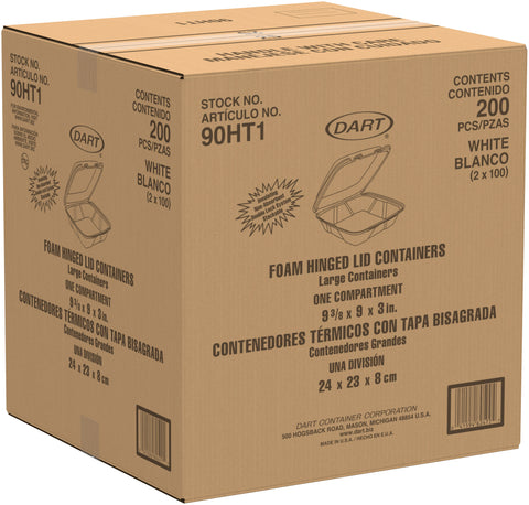 Container Foam White Hinged Lid Large Single Compartment 9.4x9x3