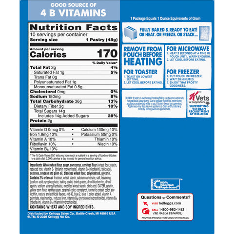 Kelloggs Pop-Tarts Whole Grain Blueberry Toaster Pastry, 1.76 Ounce -- 120 per case