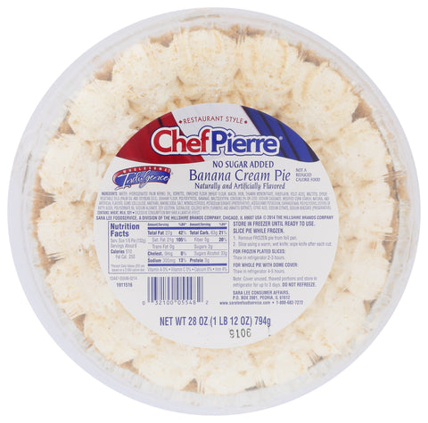 Chef Pierre No Sugar Added Banana Cream Pie, 28 Ounce -- 6 per case.